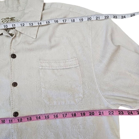 Jamaica Jaxx Mens Beige Silk Jacquard Short Sleeve Button Up Shirt L G - Picture 7 of 8